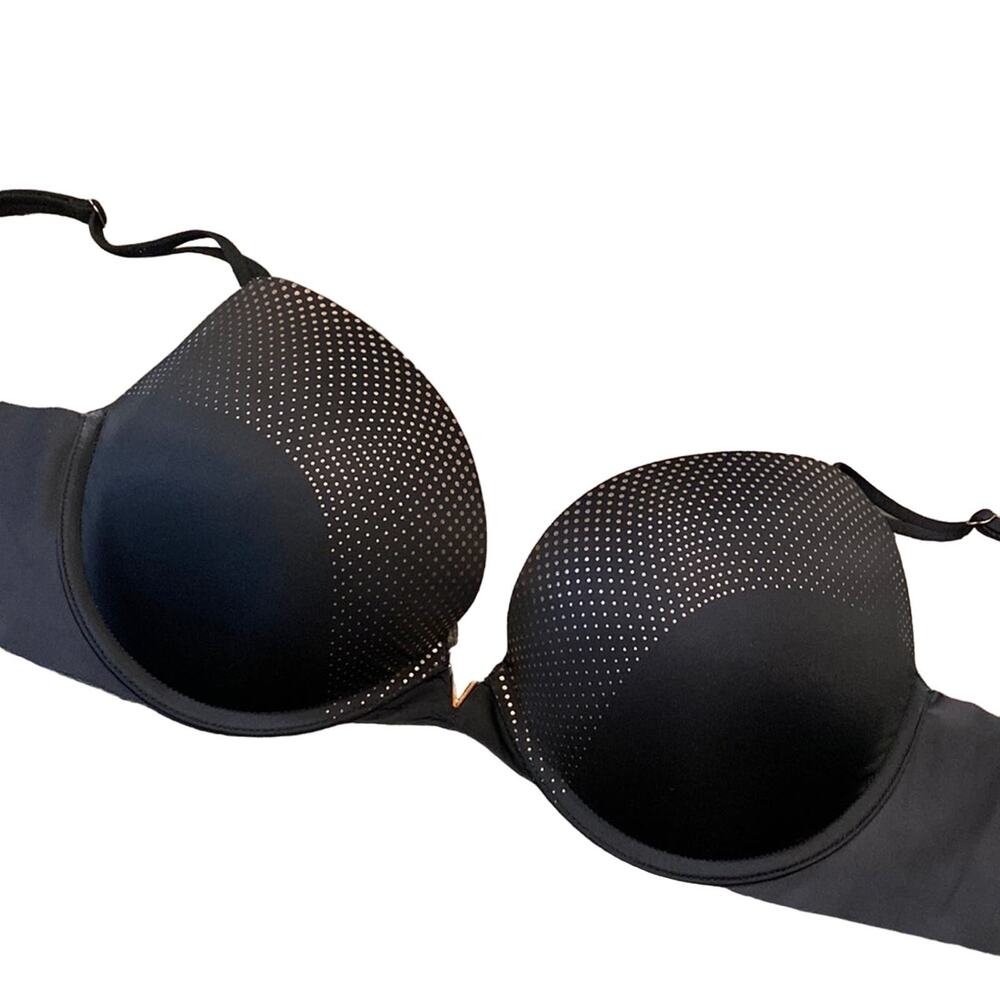 VICTORIA'S SECRET Black Rose Gold Metallic Dot Push Up Bra 34DD